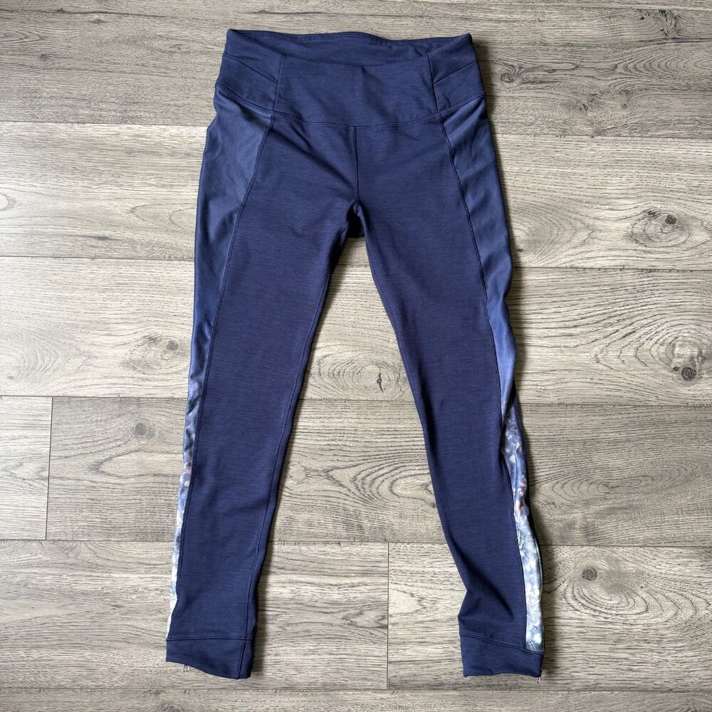 CALIA by Carrie Underwood Navy & Marbled Floral Ankle-Zip Leggings - Size Medium